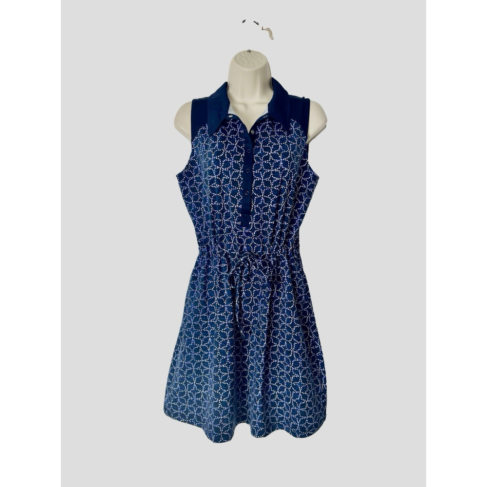 TALBOTS Sporty Cinch Waist Mini Dress MED Blue Stretch Pockets Preppy Athleisure